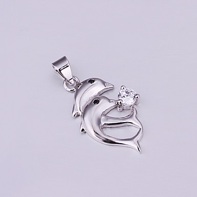 Серебряная леди Neckace с двойной кулон дельфины