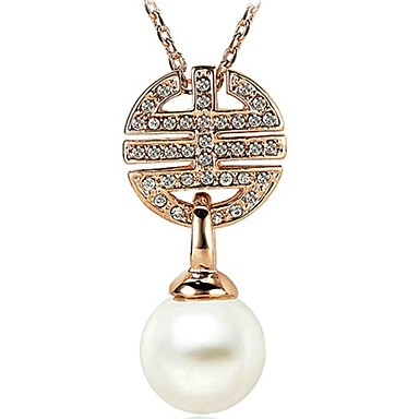 Vogue Сияющий Австрия Кристалл 18K Белое / Роуз Позолоченные Крем Перл Подвеска ожерелье шарма
