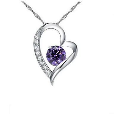 Мода Classic Silver Heart-Shaped Подвеска Серебряное ожерелье Кулон Фиолетовый