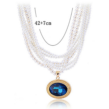 Lureme многослойные Синий Rhinestone ожерелье жемчуг