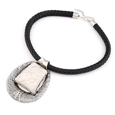 Этническая (Овальный кулон) Черный кожаный себе ожерелье (черный, белый, королевский синий, кофе) (1 шт)