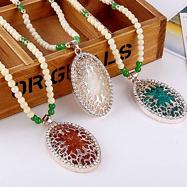 Полые овальные Gemstone опал ожерелье из бисера