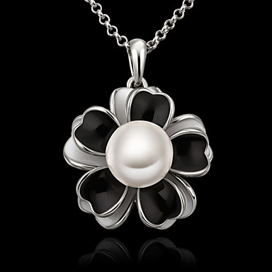 Роскошный цветок Форма Серебристая сплава ожерелье (черный, белый) (1 шт)
