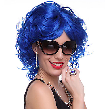 Монолитным высокого качества синтетического Royalblue Короткие вьющиеся волосы парики