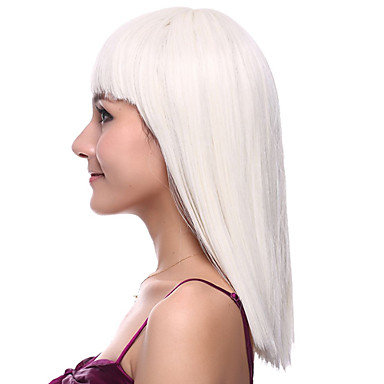 монолитным долго высококачественных синтетических белых прямо парик волос