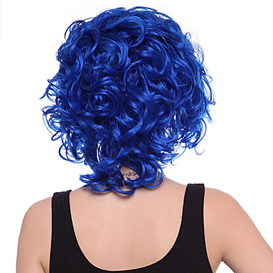Монолитным высокого качества синтетического Royalblue Короткие вьющиеся волосы парики