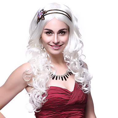 Монолитным высшего класса качества синтетических длинные волнистые белые волосы парики