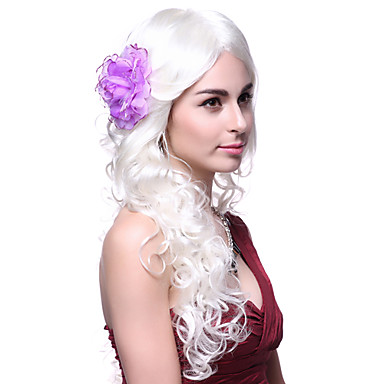 Монолитным высшего класса качества синтетических длинные волнистые белые волосы парики