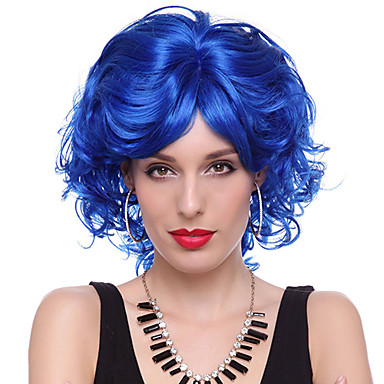 Монолитным высокого качества синтетического Royalblue Короткие вьющиеся волосы парики