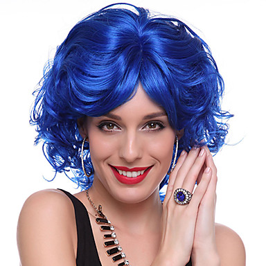 Монолитным высокого качества синтетического Royalblue Короткие вьющиеся волосы парики