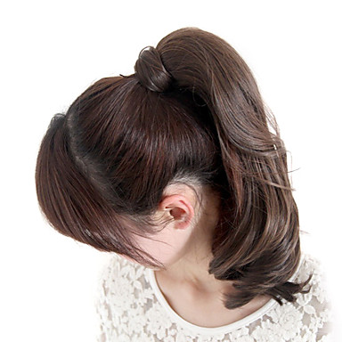 17-дюймовый ленточку Синтетические Темно-русый Волнистые Ponytail Наращивание волос