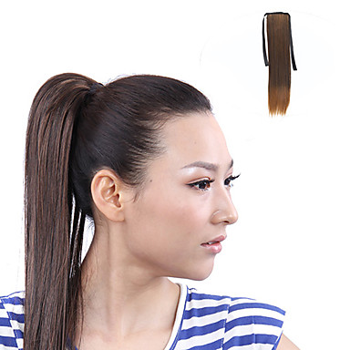 Высококачественных синтетических ленточку каштановый Хвощ Ponytail Straight парики