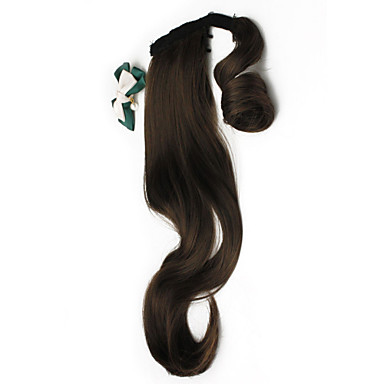 18-дюймовый ленточку синтетического природного Черный Длинные завитые Ponytail Наращивание волос
