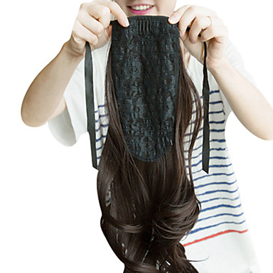 17-дюймовый ленточку синтетического природного Черные Волнистые Ponytail Наращивание волос