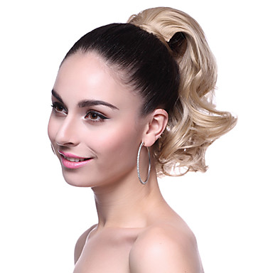 Высокое качество синтетический короткий хвостик волнистые Блондинка