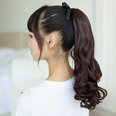 18-дюймовый ленточку Синтетические каштановый Длинные завитые Ponytail Наращивание волос