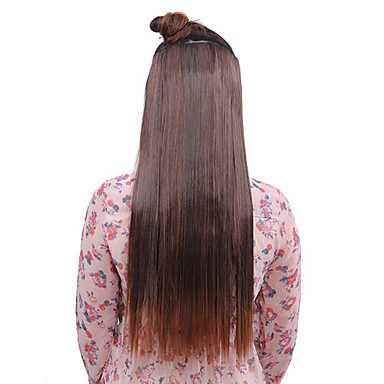 Высокая температура Сопротивление волокна японского Kanekalon Темно-русый прямой парик расширение с 5 зажимами