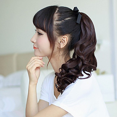 18-дюймовый ленточку Синтетические каштановый Длинные завитые Ponytail Наращивание волос