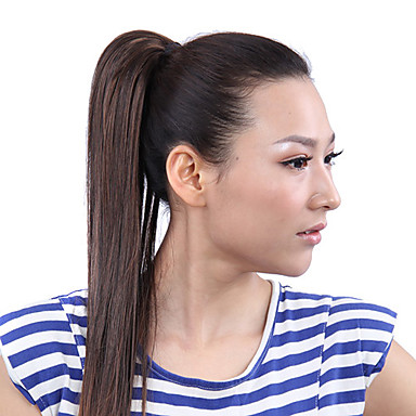 Высококачественных синтетических ленточку каштановый Хвощ Ponytail Straight парики