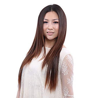 Высокая температура Сопротивление волокна японского Kanekalon Темно-русый прямой парик расширение с 5 зажимами