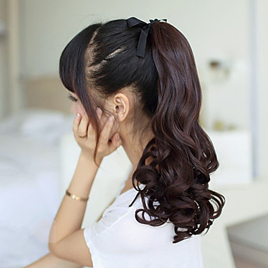 18-дюймовый ленточку Синтетические каштановый Длинные завитые Ponytail Наращивание волос