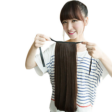 20-дюймовый ленточку Синтетические Каштан коричневый прямой Ponytail Наращивание волос