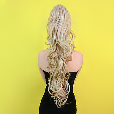 100% Kanekalon Золотой Блондинка побочные прокатилась взрыва и вьющимися длинными расширение парик Ponytail