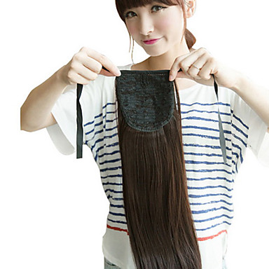 20-дюймовый ленточку Синтетические Каштан коричневый прямой Ponytail Наращивание волос