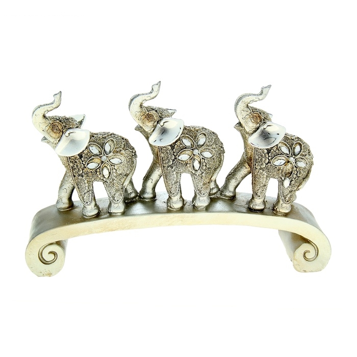 Сувенир Три индийских слона на дуге с серебряными ушками