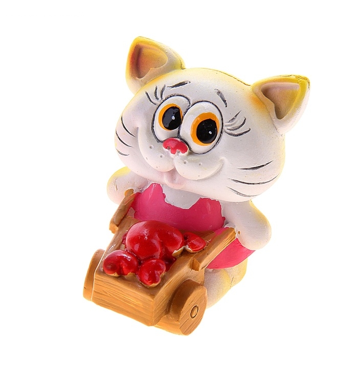 Сувенир Котёнок милый с тележкой розочек и сердечек, МИКС