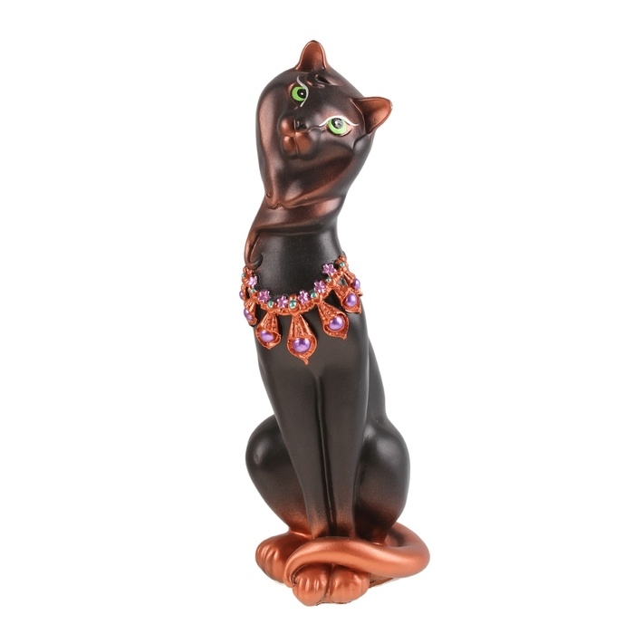 Сувенир кошка Анжелика черн/медь в ожерелье гипс 44*16*13 см