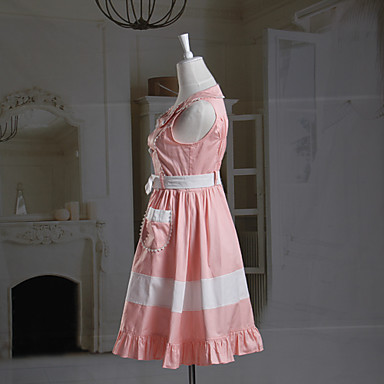 Рукавов длиной до колена розовый и белый хлопок сладкий платье Лолита