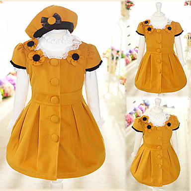 Лолита длиной до колена с коротким рукавом Желтый шерстяной Детские платья (длина: 59cm, комод: 63см)