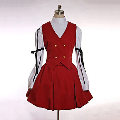 Длинный рукав короткий красный и белый хлопок сладкий наряд Лолиты