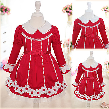 Лолита длиной до колена с длинным рукавом Хлопок Fushcia Детские платья (длина: 80 см, грудь: 78см)