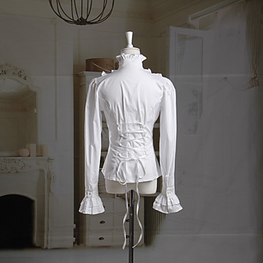 С длинным рукавом белый хлопок Аристократический Классическая Лолита блузка с бантом