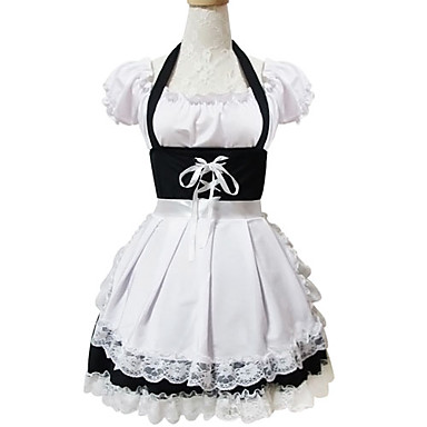 Косплей с коротким рукавом Короткий белый хлопок Сладкая Лолита платье горничной