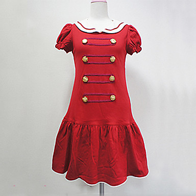 Короткие рукава Мини Двухместный груди Хлопок Sailor Лолита платье