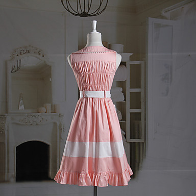 Рукавов длиной до колена розовый и белый хлопок сладкий платье Лолита