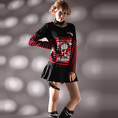 С длинным рукавом Выкройка Stripes Панк Лолита футболка