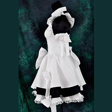 С коротким рукавом длиной до колен черного и White Satin классический Лолита Maid Outfit с бантом