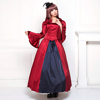 Викторианской Flare рукавом длиной до пола, красного атласа классический Лолита платье