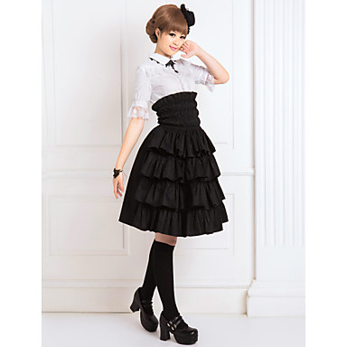 Гольфы Передняя Frilled Классический черный хлопок Лолита юбка