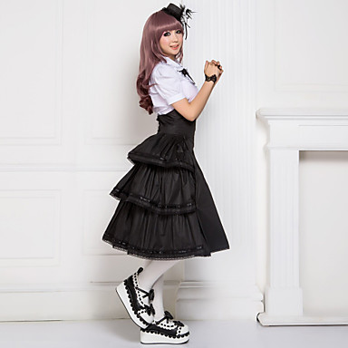 Длиной до колена с коротким рукавом белая блузка и черная юбка хлопок Классическая Лолита техники