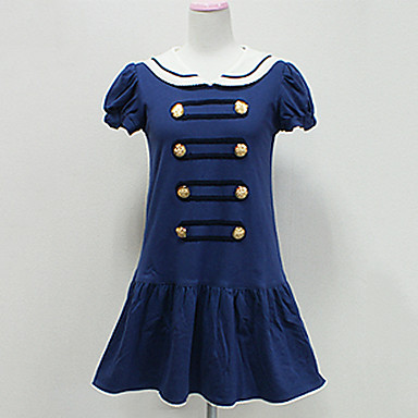 Короткие рукава Мини Двухместный груди Хлопок Sailor Лолита платье