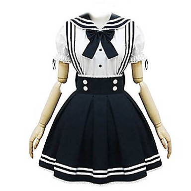 Короткий рукав короткий белый и черный хлопок Sailor Лолита платье