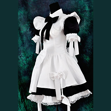 С коротким рукавом длиной до колен черного и White Satin классический Лолита Maid Outfit с бантом