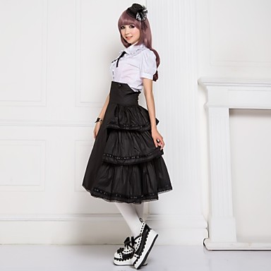 Длиной до колена с коротким рукавом белая блузка и черная юбка хлопок Классическая Лолита техники