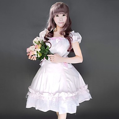 Цветочные Maiden ff рукавом длиной до колен Ribbon White Satin Сладкая Лолита платье