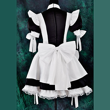 С коротким рукавом длиной до колен черного и White Satin классический Лолита Maid Outfit с бантом